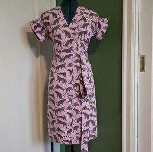 J. Crew Pink Cheetah Print Wrap Midi Dress